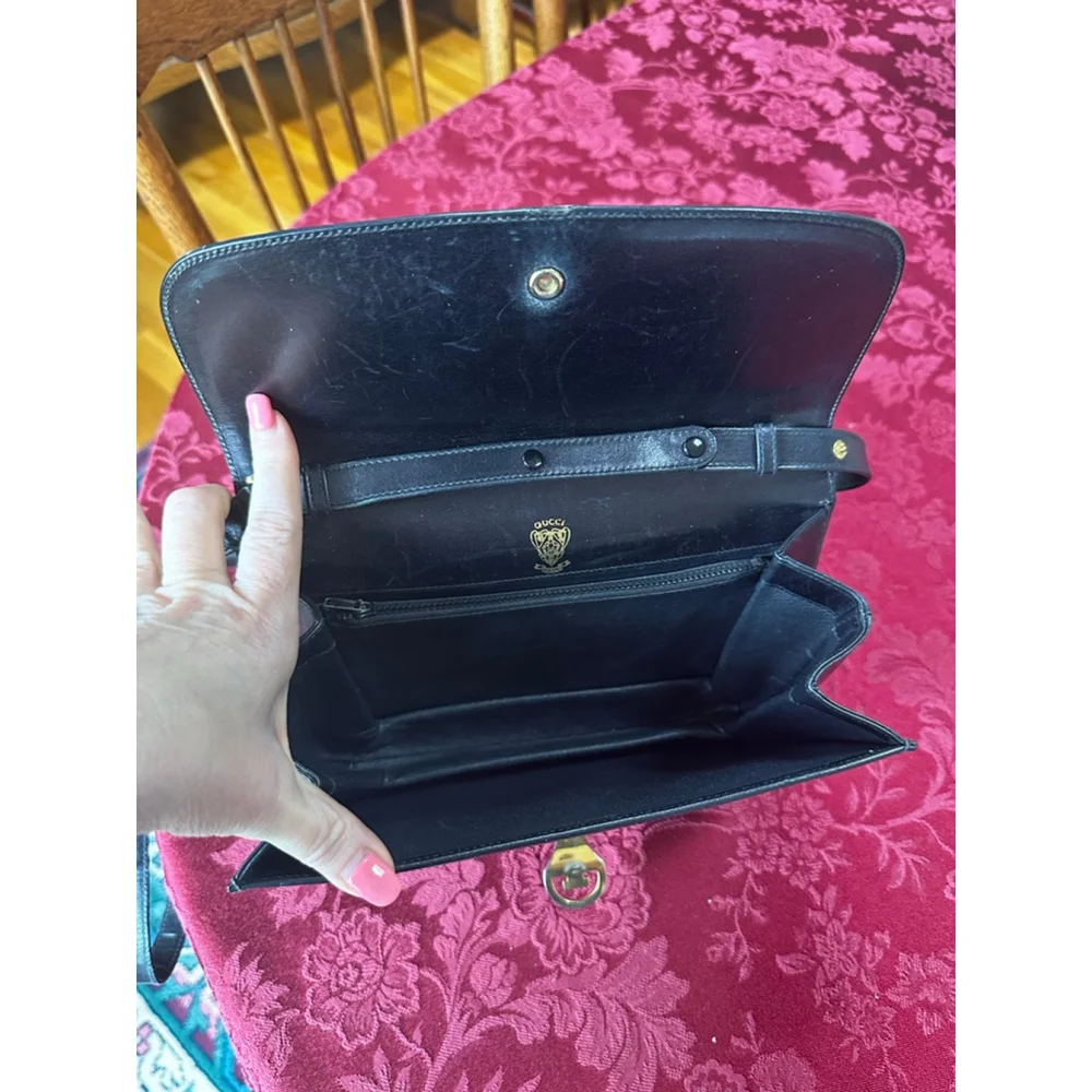 Gucci Vintage Black Leather Shoulder Bag w/ Gold Hardware